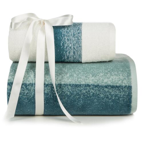 Sada 2 huňatých uterákov Tris z mäkkej, savej bavlny - biele, modré pruhy, gramáž 485 g/m2